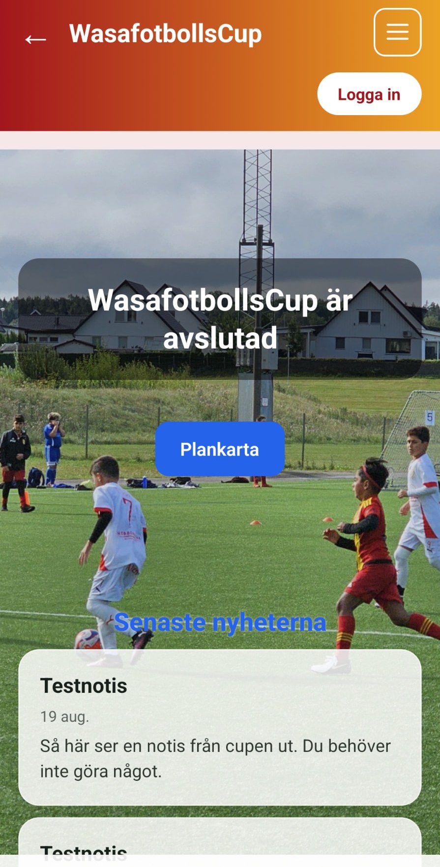 Skärmbild från CupAdmin-appen