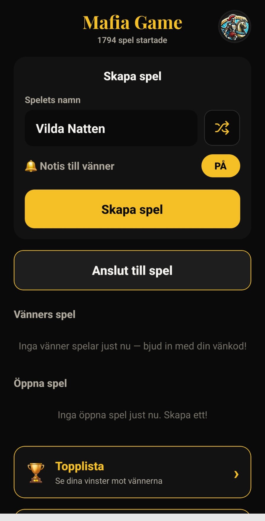 Skärmbild från Mafia Night Fun-appen